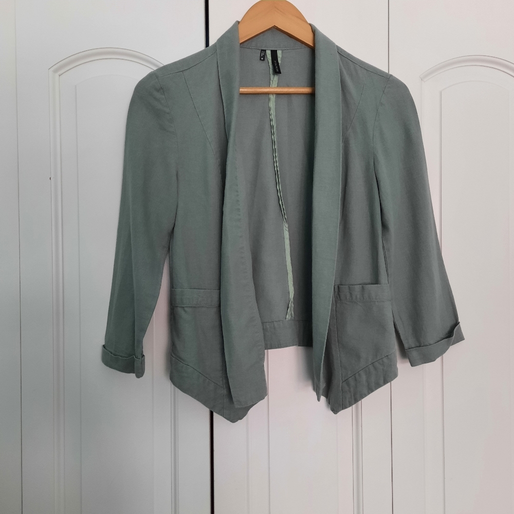 Cropped Blazer, 3/4 sleeves, sz S, linen blend